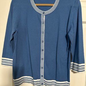 Dress Barn Blue/White Button Down Sweater with 3/4 Sleeves Never Worn Size XL
